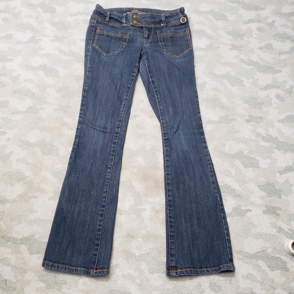Vintage Younique Flare Jeans Women 3 Blue Low Rise Stretch Denim Y2K Dark Wash